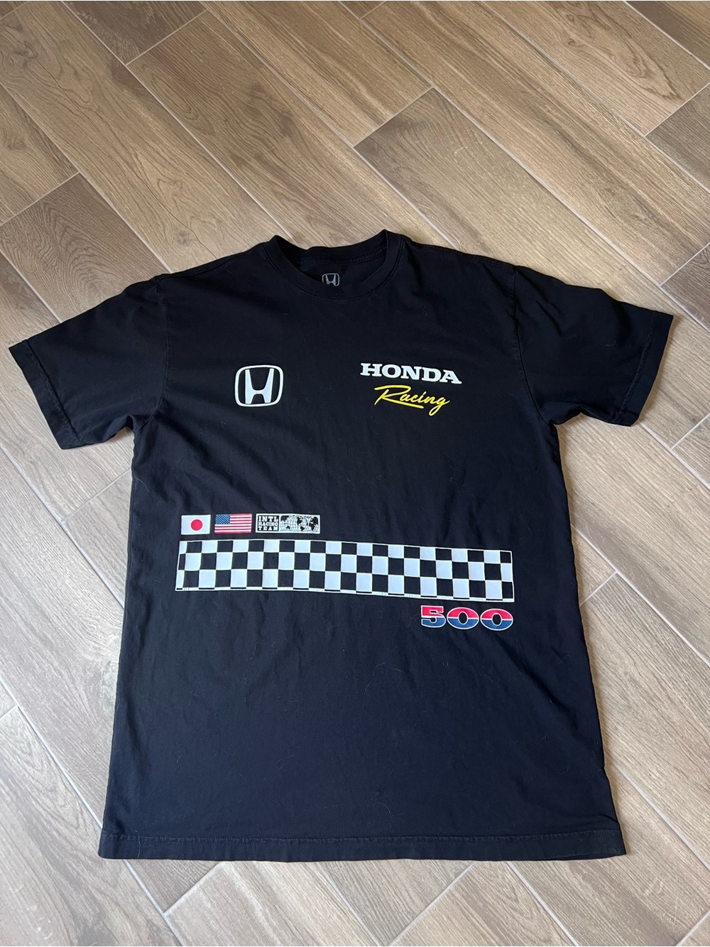 HONDA International Racing Team 500 T-Shirt Size L Black CPTN Japan USA Checkers